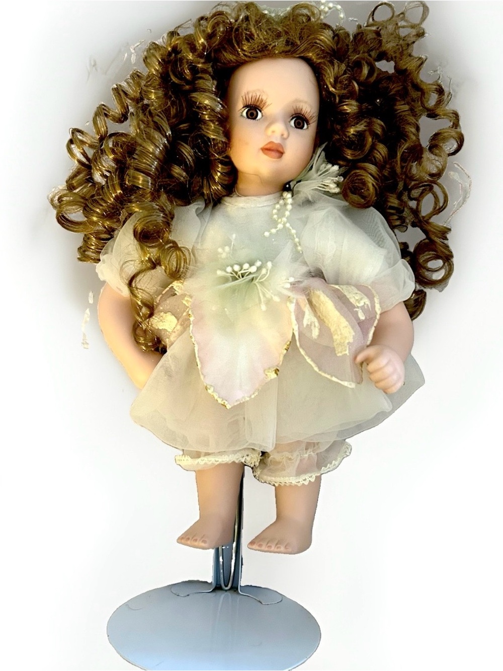 12” Porcelain Fairy Doll With Stand. 1990s